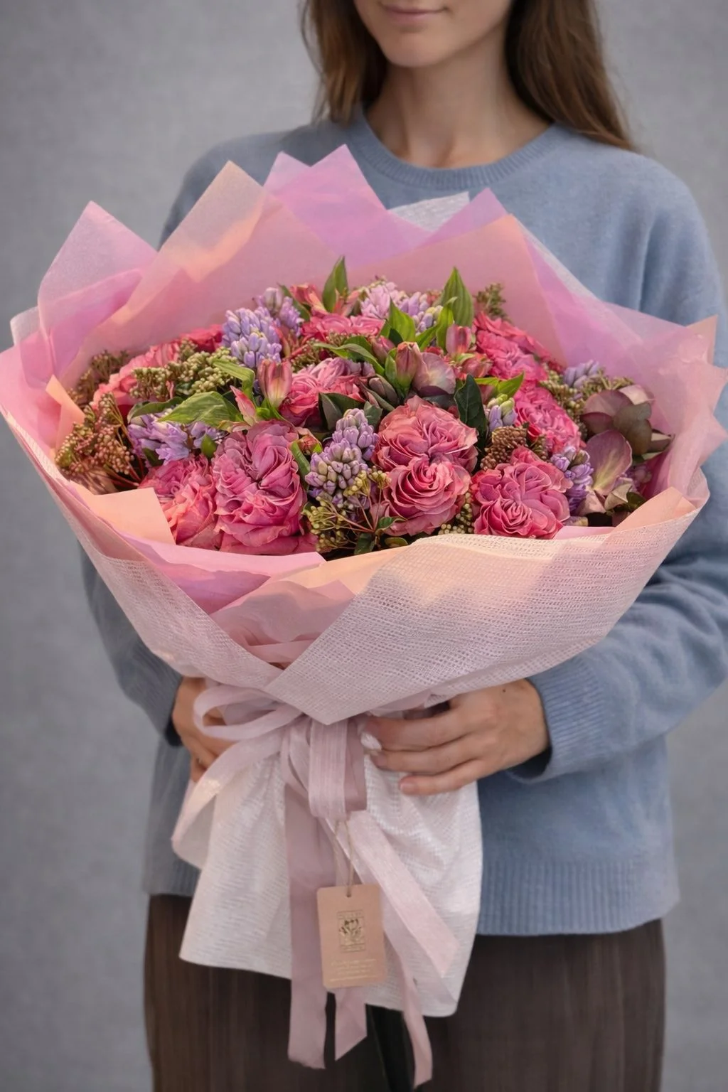 Pembe ve Lila Karışık Çiçek Buketi